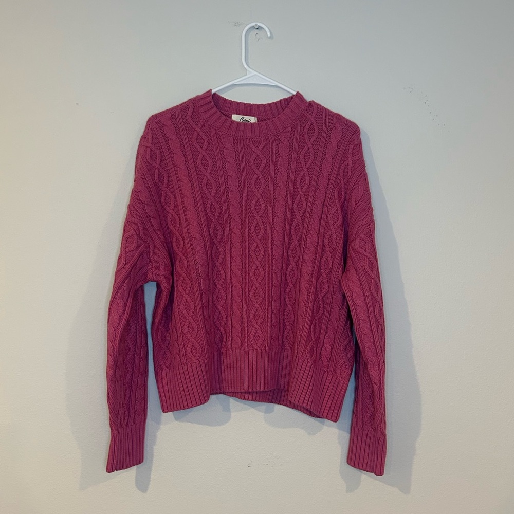 Pink chunky cable knit size medium cotton blend sweater by cosmic blue love knit